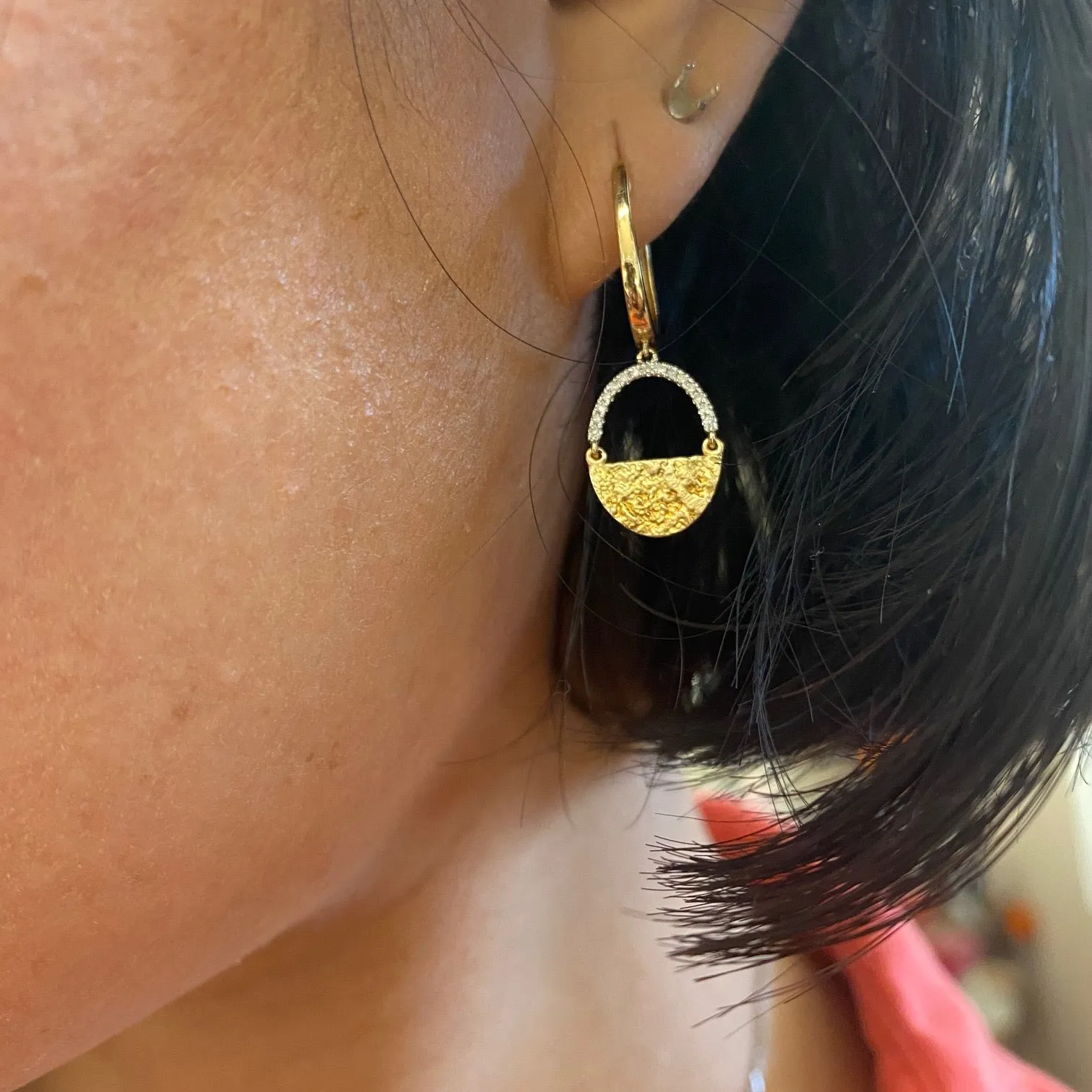 14K Yellow Gold Oval Drop Earrings with Diamond