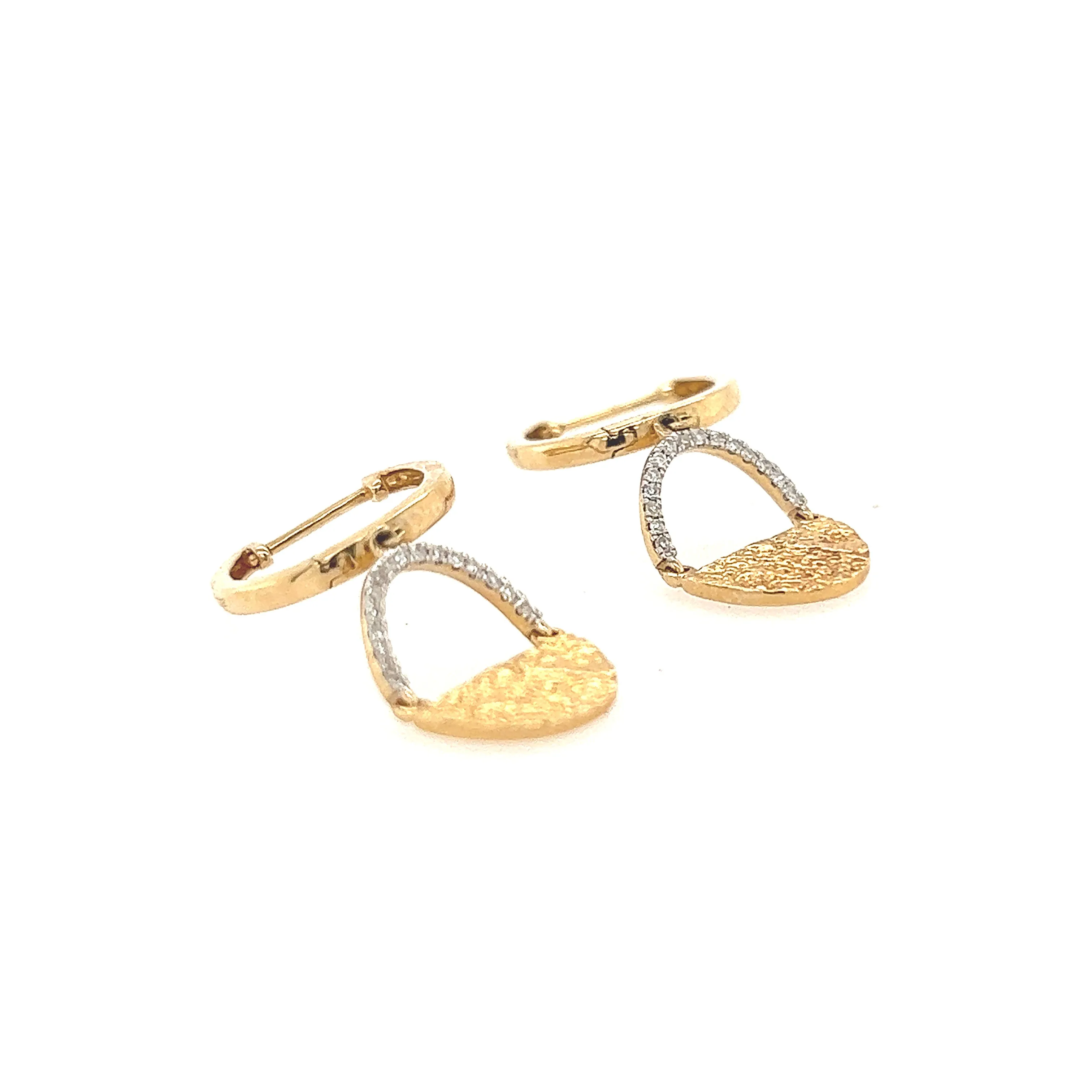 14K Yellow Gold Oval Drop Earrings with Diamond
