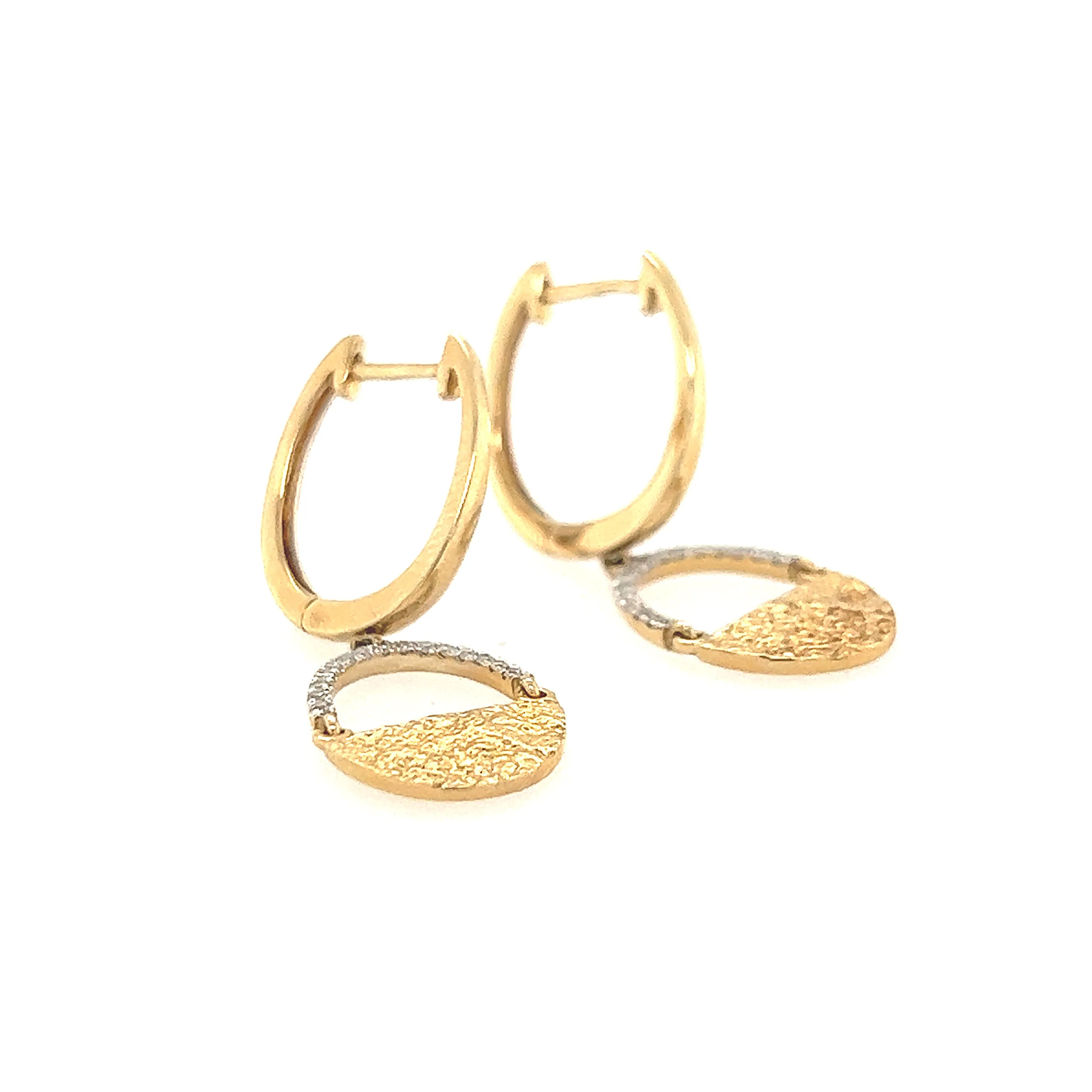 14K Yellow Gold Oval Drop Earrings with Diamond