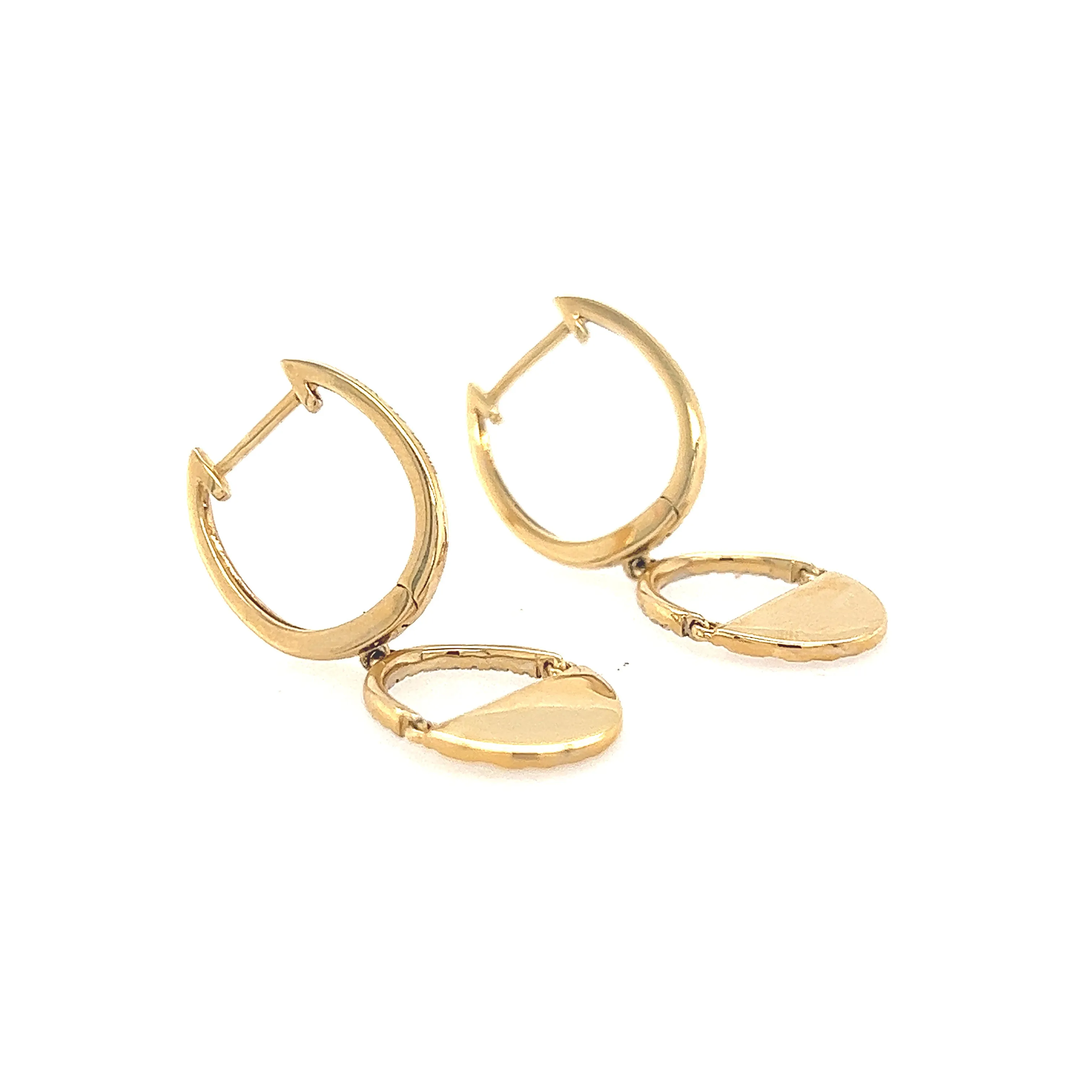 14K Yellow Gold Oval Drop Earrings with Diamond