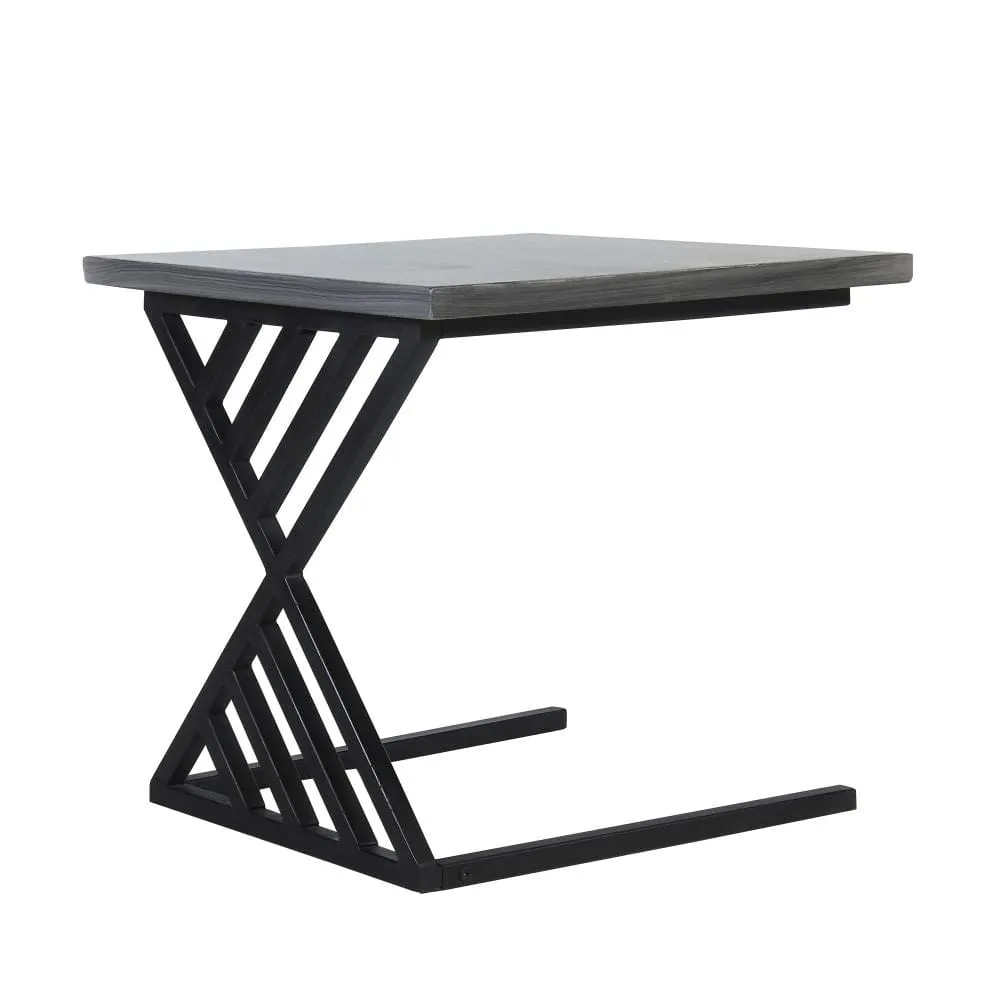 20 Inch Industrial Side End Table, Square Wood Top, C Shape Geometric Metal Frame, Gray, Black By The Urban Port
