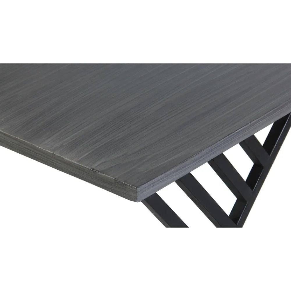 20 Inch Industrial Side End Table, Square Wood Top, C Shape Geometric Metal Frame, Gray, Black By The Urban Port
