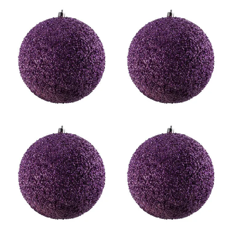 6" Pink Beaded Ball Ornaments with Drilled Caps 4 Per Bag