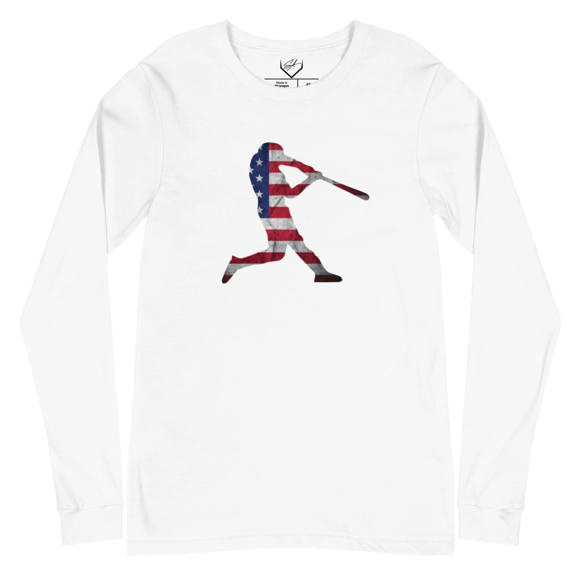 American Flag Baseball Batter - Adult Long Sleeve