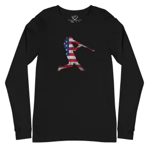 American Flag Baseball Batter - Adult Long Sleeve