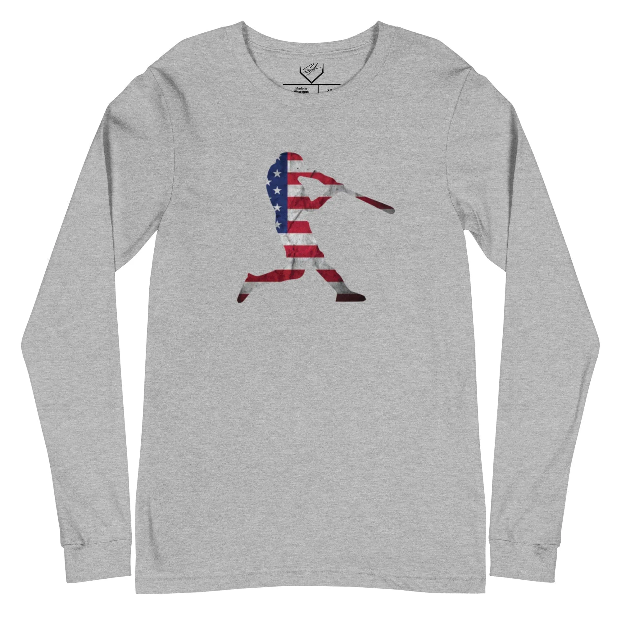 American Flag Baseball Batter - Adult Long Sleeve