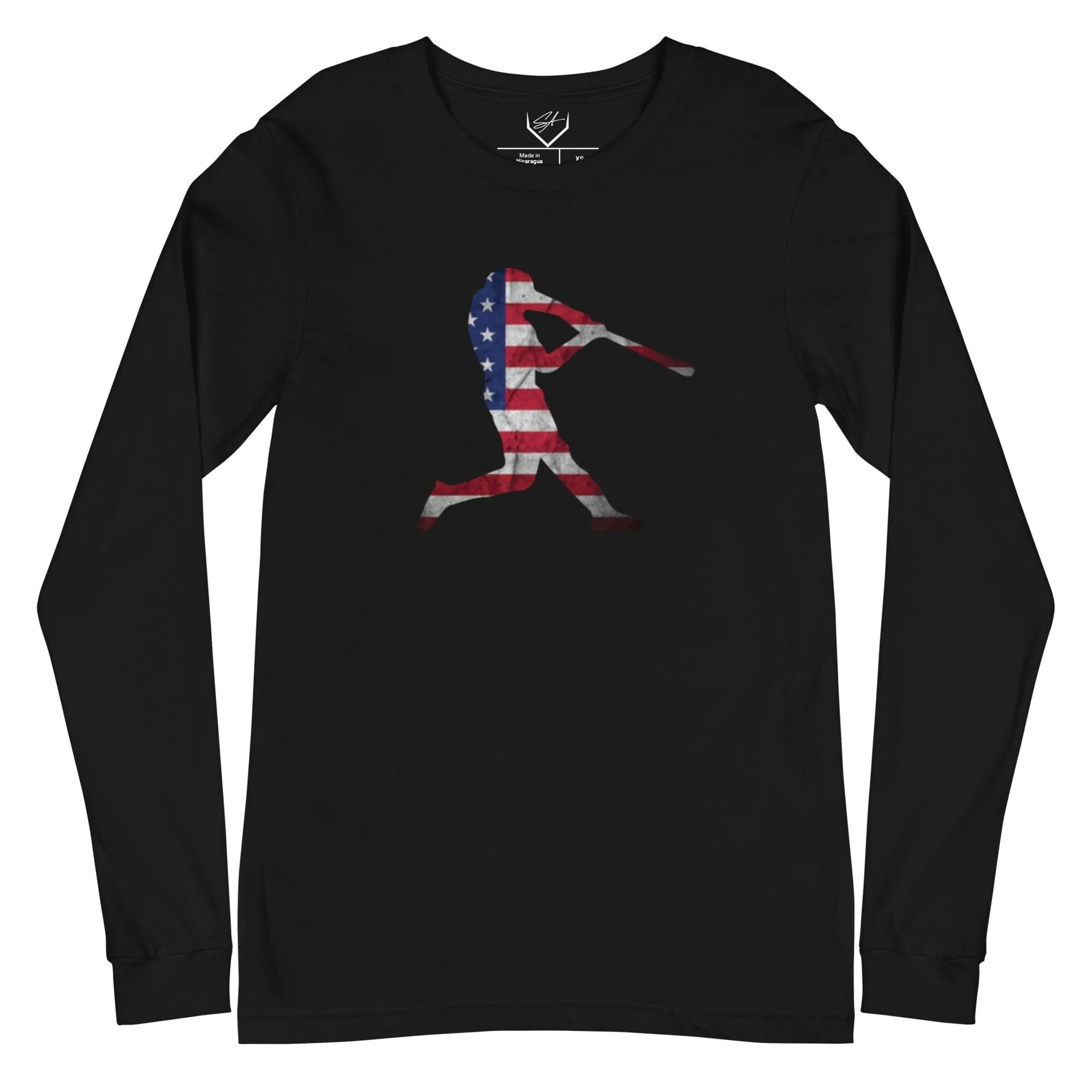 American Flag Baseball Batter - Adult Long Sleeve