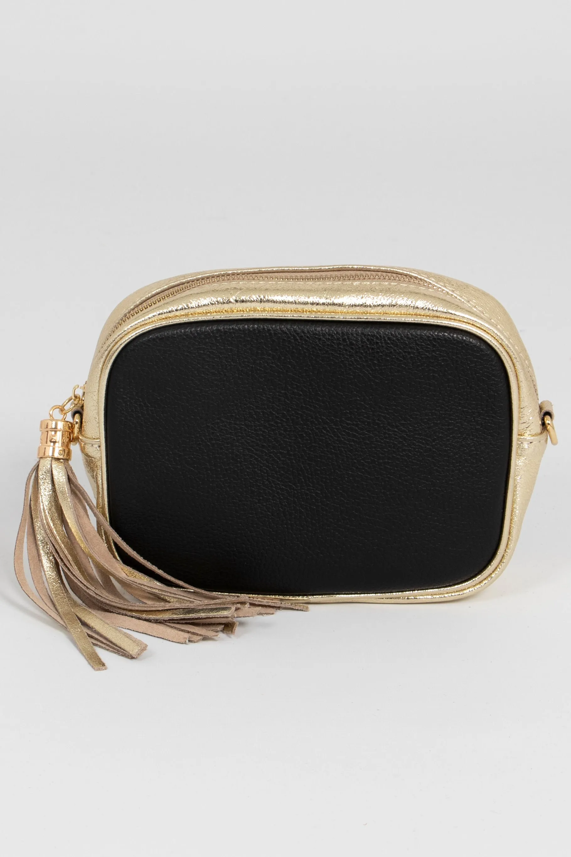 Beau - Italian Leather Crossbody Bag - Black/Gold, Pebbled