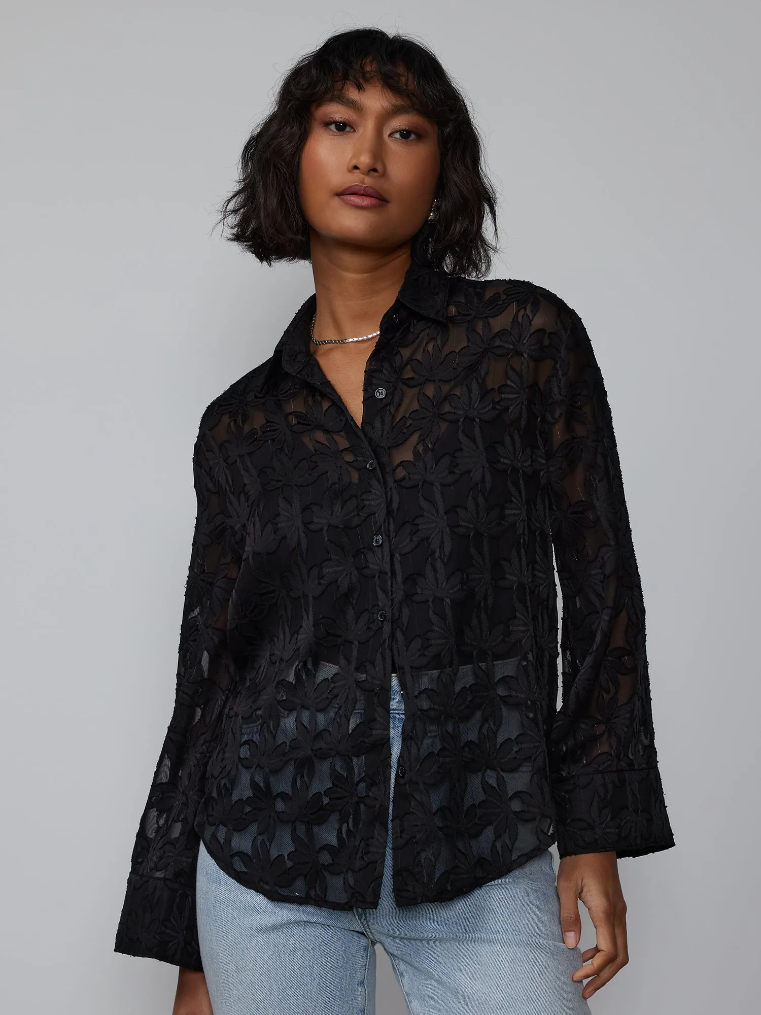 Bell Sleeve Lurex Floral Shirt