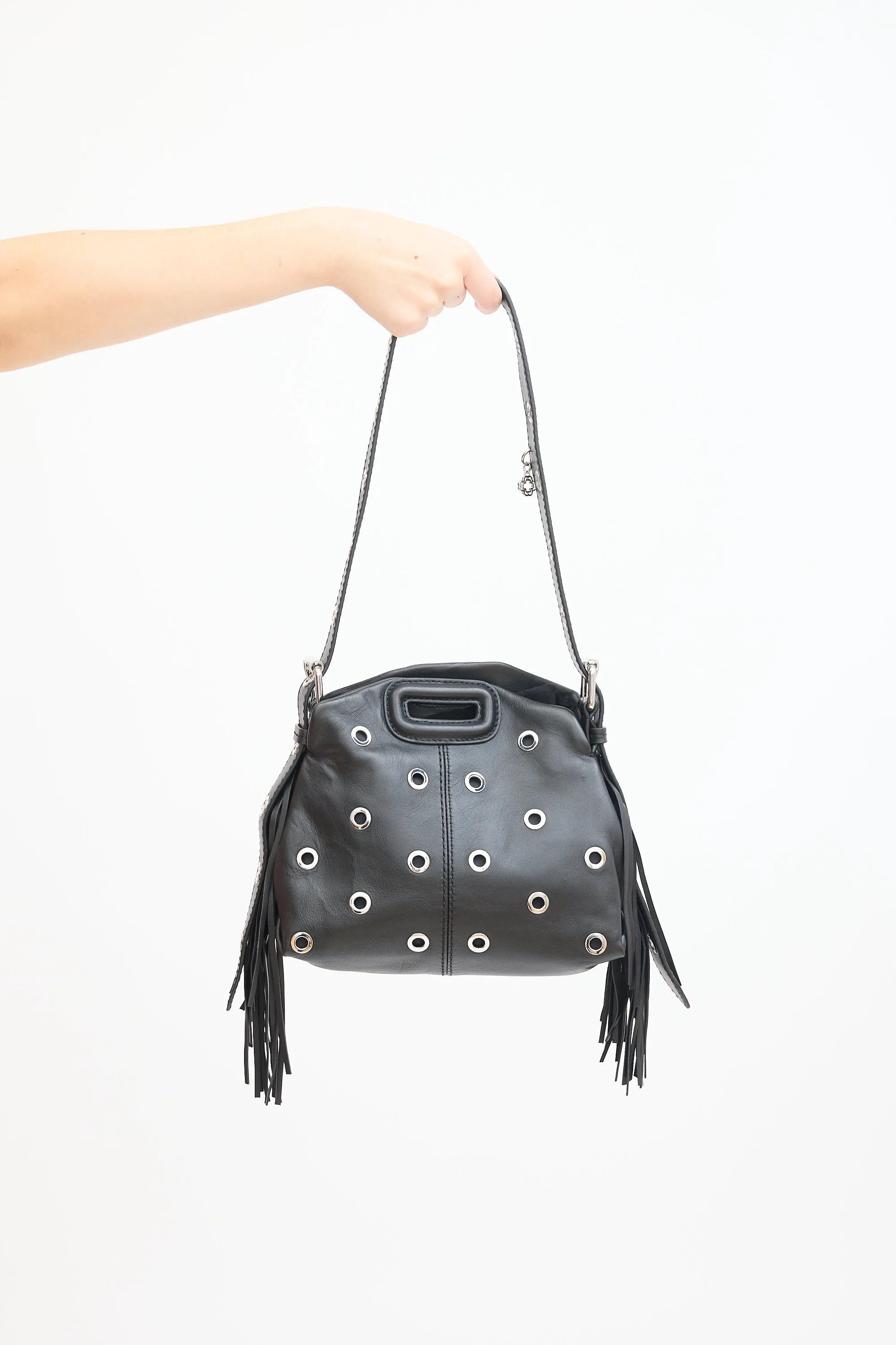 Black Leather Grommet Embellished Crossbody Bag