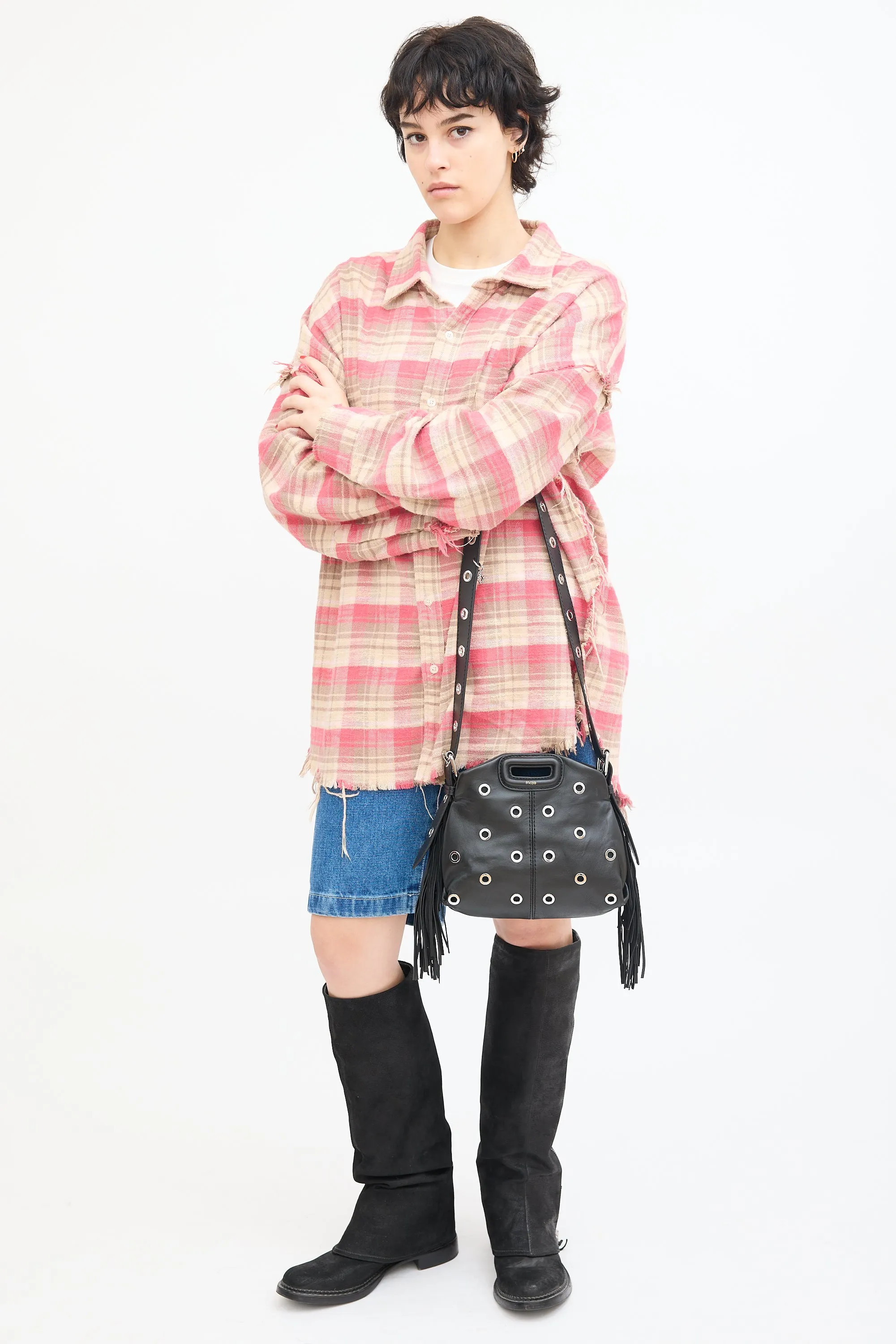 Black Leather Grommet Embellished Crossbody Bag
