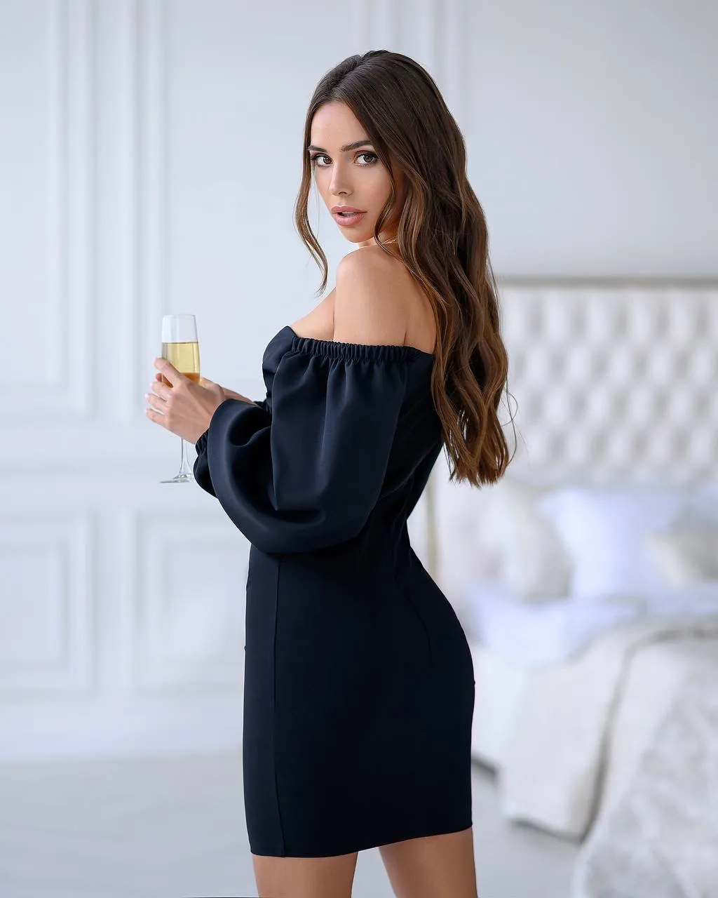 Black Puff-Sleeve Mini Dress