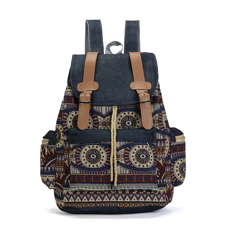 Bohemian Aztec-Inspired Canvas Backpack