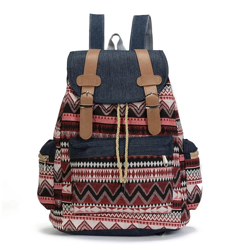 Bohemian Aztec-Inspired Canvas Backpack
