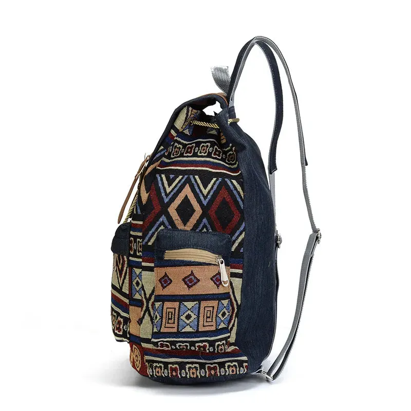 Bohemian Aztec-Inspired Canvas Backpack
