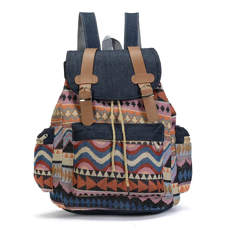 Bohemian Aztec-Inspired Canvas Backpack