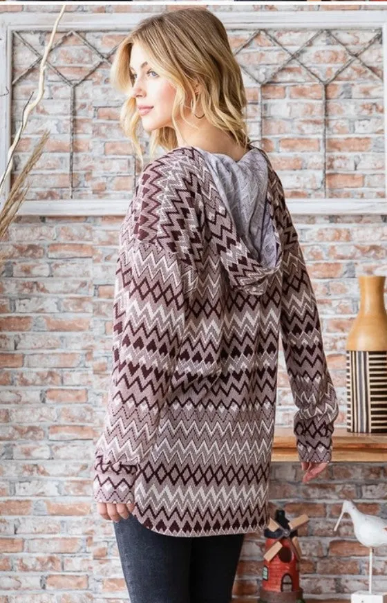 Brown Zig Zag Hoodie - #6060-6065