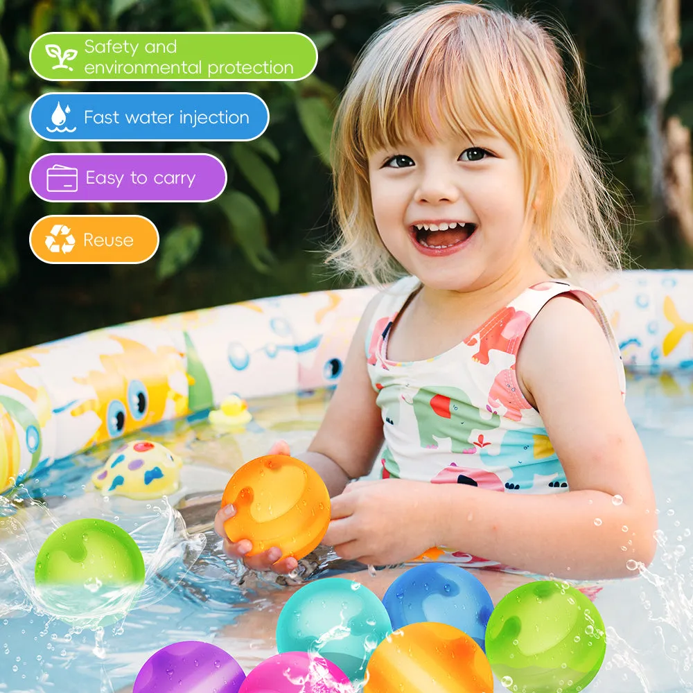 CATCHMEE Reusable & Refillable Magnet-Free Water Balloons with Mesh Bag - Available in 6/12/18/24 Pcs