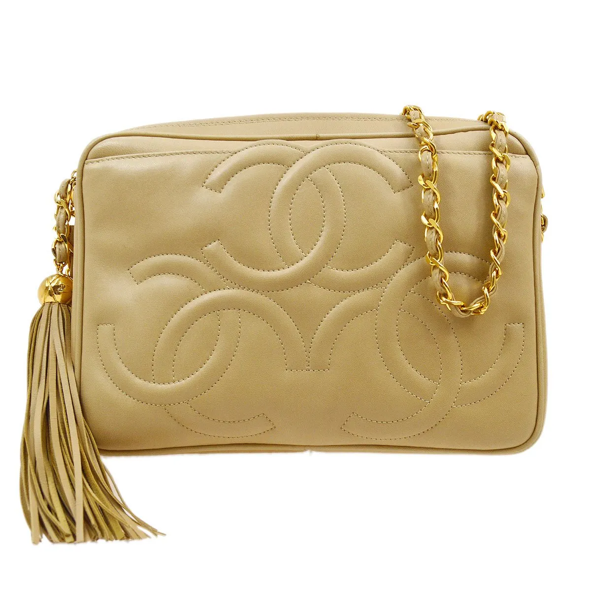 CHANEL 1994-1996 Triple CC Camera Bag Small Beige Lambskin 01999