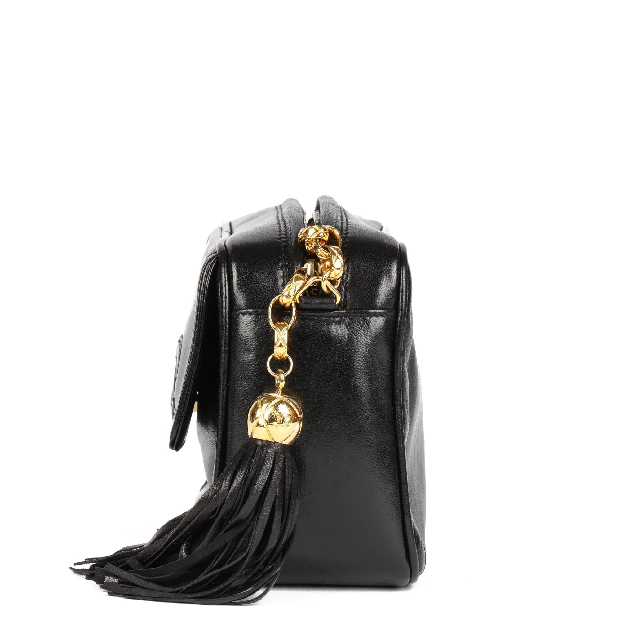 Chanel Black Lambskin Vintage Mini Fringe Camera Bag