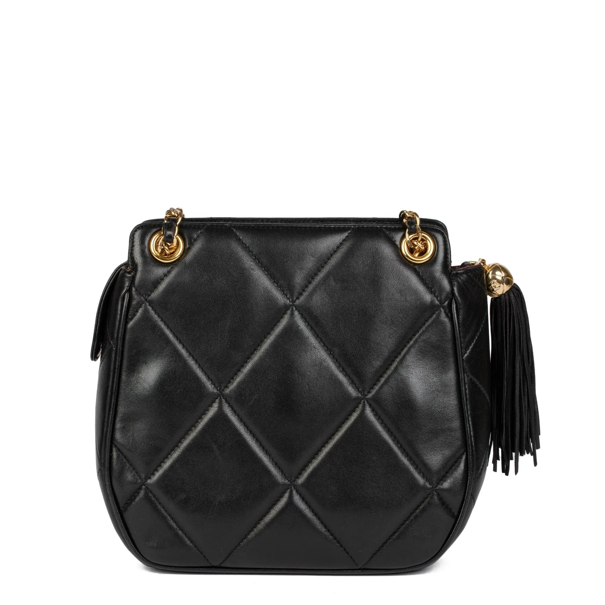 Chanel Black Quilted Lambskin Vintage Timeless Fringe Shoulder Bag