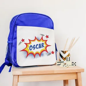 Children's Personalised Superhero 'Kapow' Blue Backpack