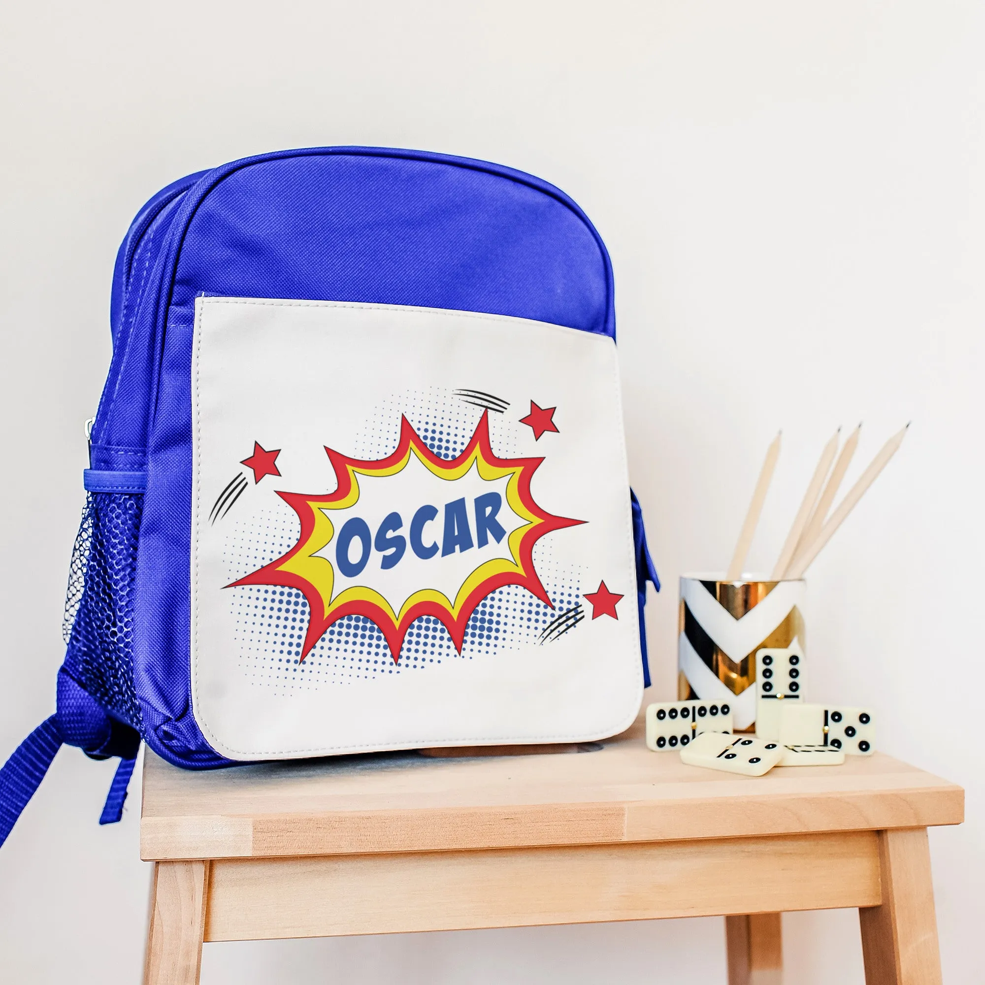 Children's Personalised Superhero 'Kapow' Blue Backpack