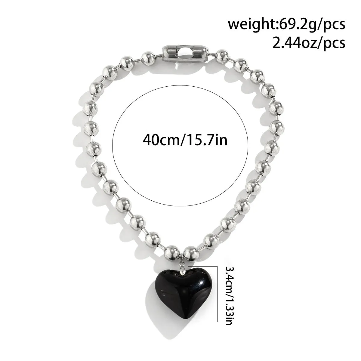 Colorful Peach Heart Pattern Heart-Shaped Beaded Chain Necklace