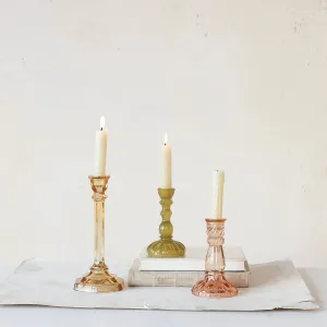 Creative Co-op - Embossed Recycled Glass Taper Holder