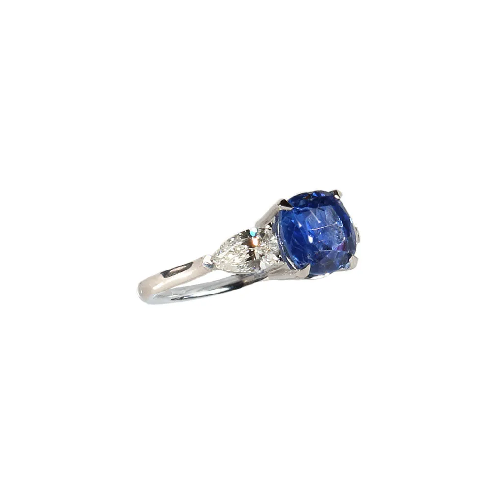 Cushion Sapphire Three Stone Diamond Ring