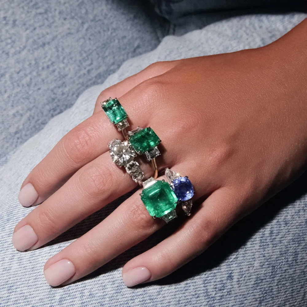 Cushion Sapphire Three Stone Diamond Ring