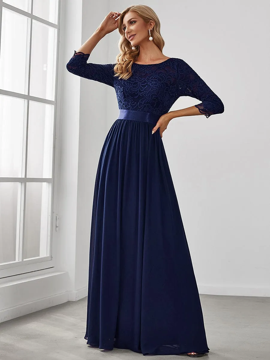 Custom Size See-Through Maxi Lace Evening Dress with Half Sleeve