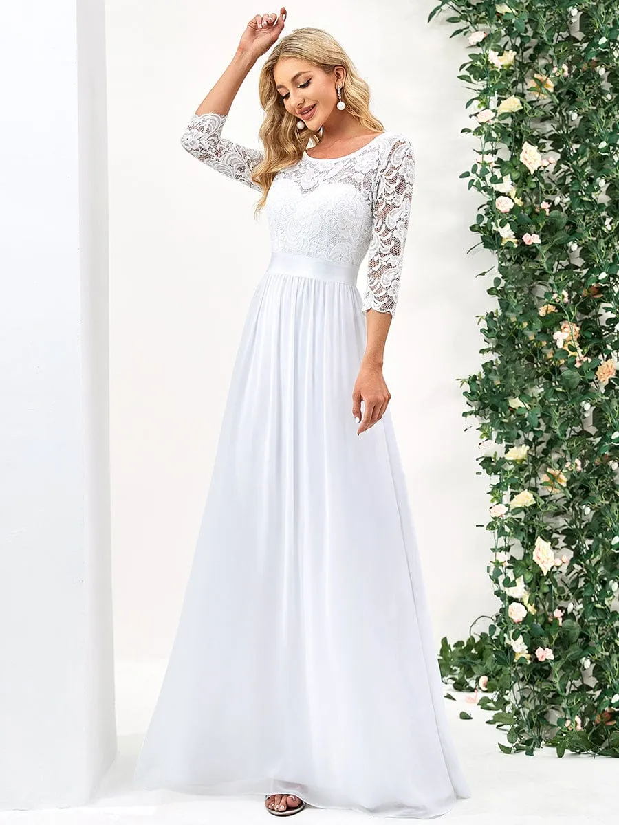 Custom Size See-Through Maxi Lace Evening Dress with Half Sleeve