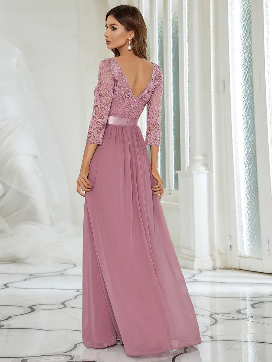 Custom Size See-Through Maxi Lace Evening Dress with Half Sleeve