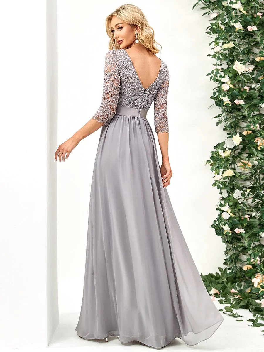 Custom Size See-Through Maxi Lace Evening Dress with Half Sleeve