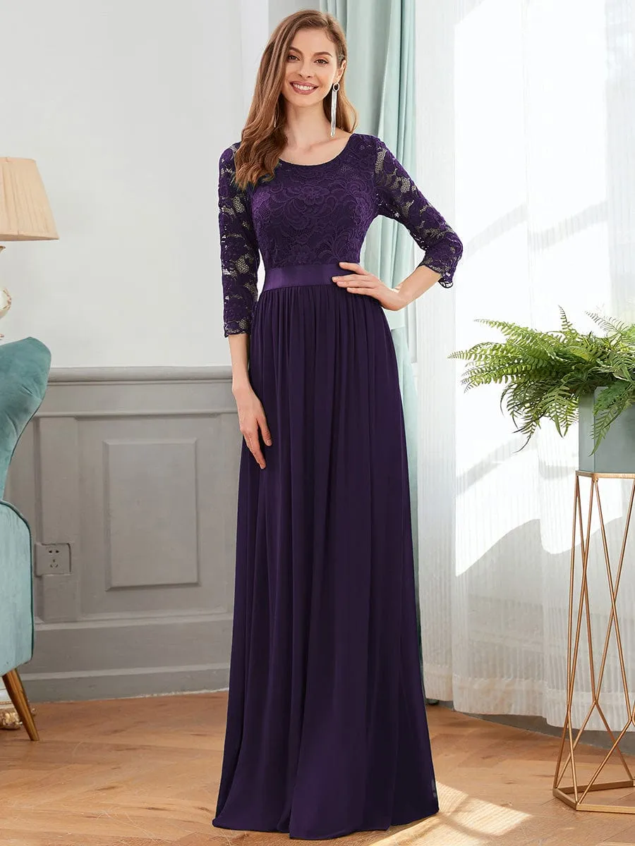 Custom Size See-Through Maxi Lace Evening Dress with Half Sleeve