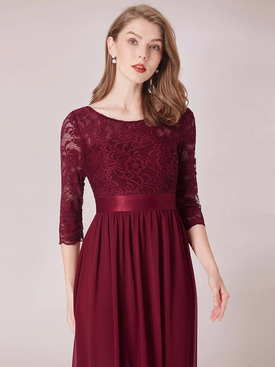 Custom Size See-Through Maxi Lace Evening Dress with Half Sleeve