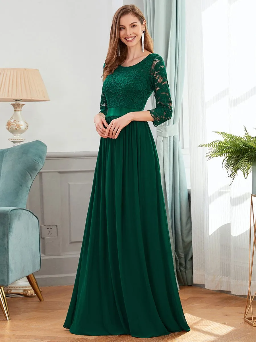 Custom Size See-Through Maxi Lace Evening Dress with Half Sleeve