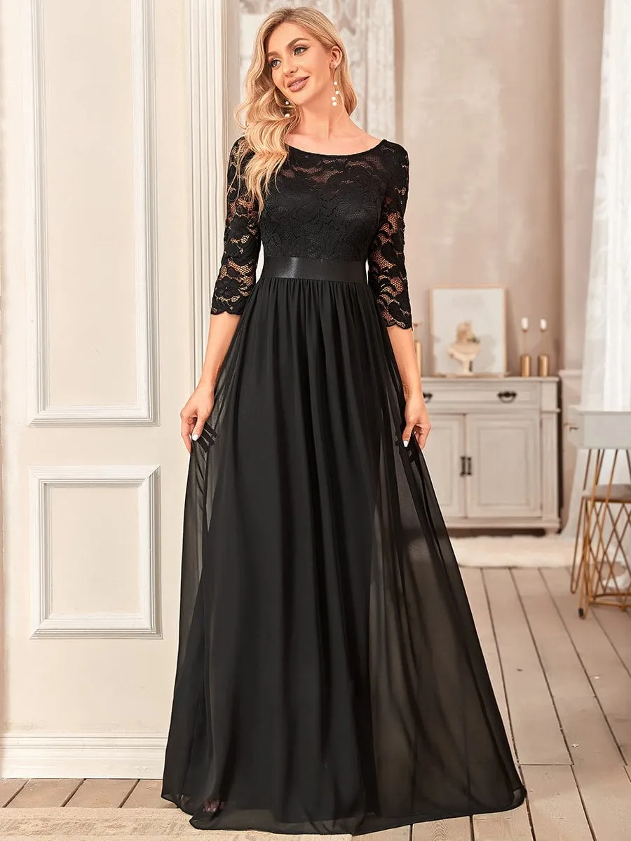 Custom Size See-Through Maxi Lace Evening Dress with Half Sleeve