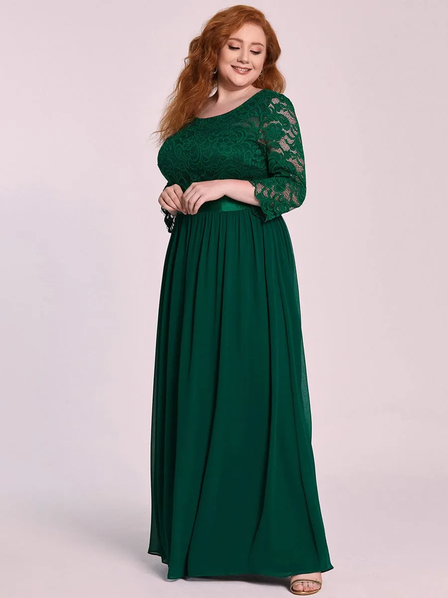 Custom Size See-Through Maxi Lace Evening Dress with Half Sleeve
