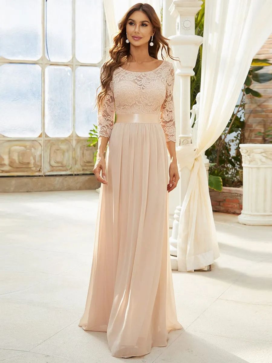 Custom Size See-Through Maxi Lace Evening Dress with Half Sleeve
