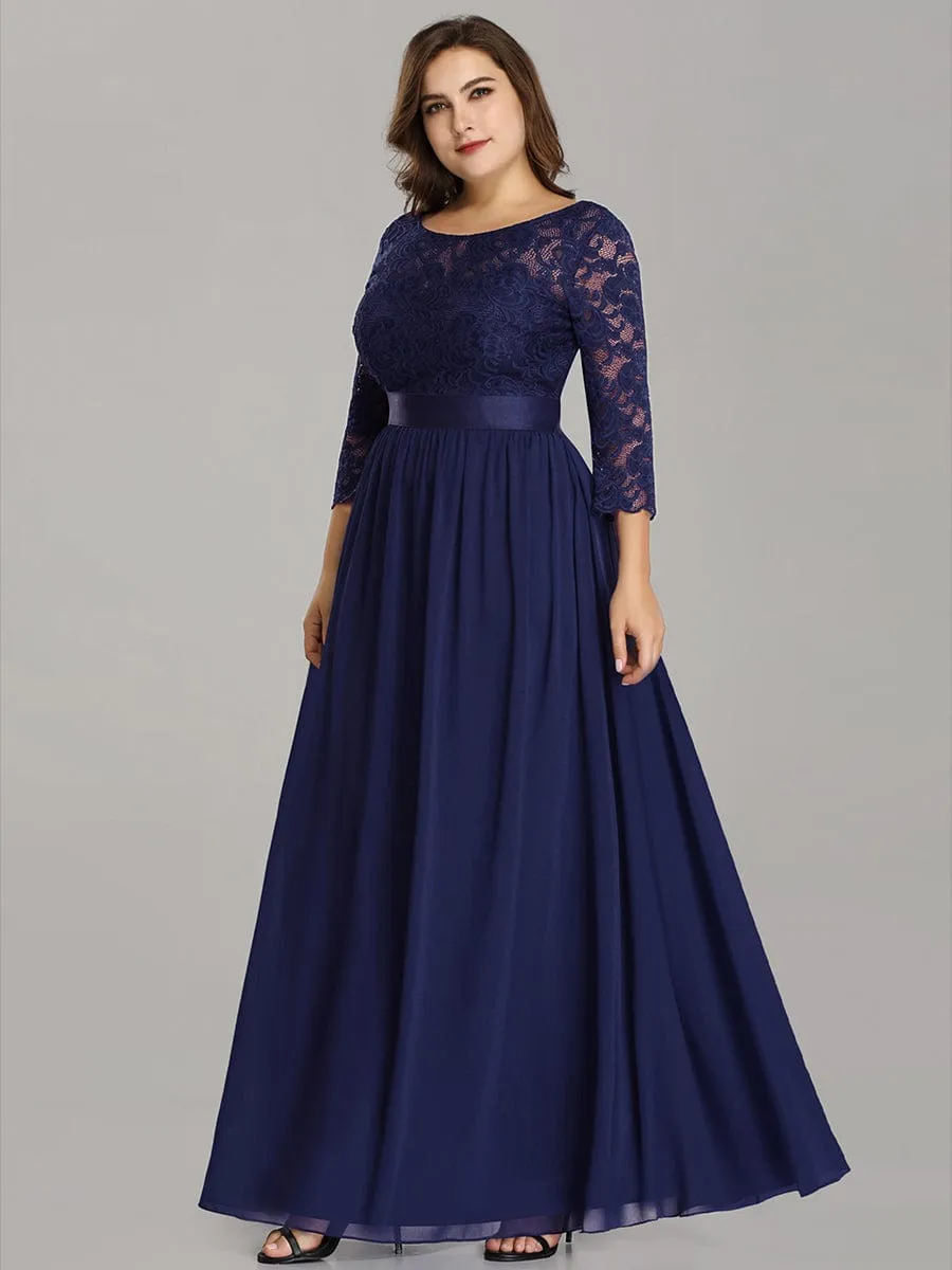 Custom Size See-Through Maxi Lace Evening Dress with Half Sleeve