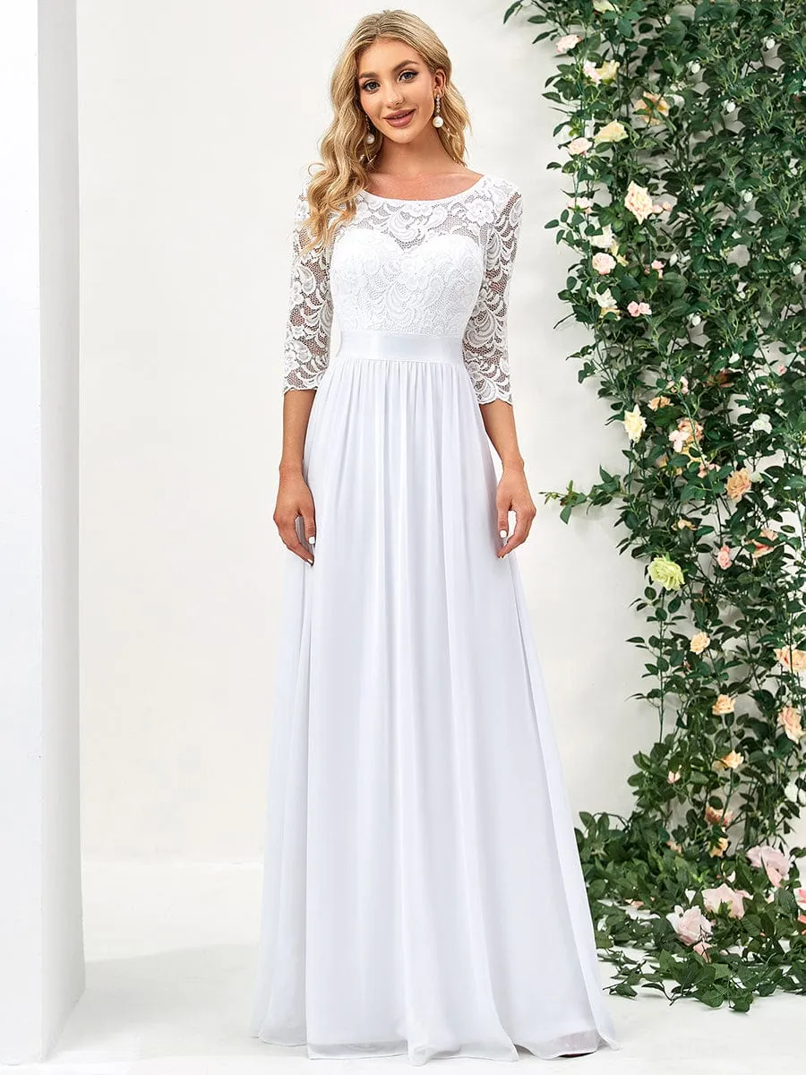 Custom Size See-Through Maxi Lace Evening Dress with Half Sleeve