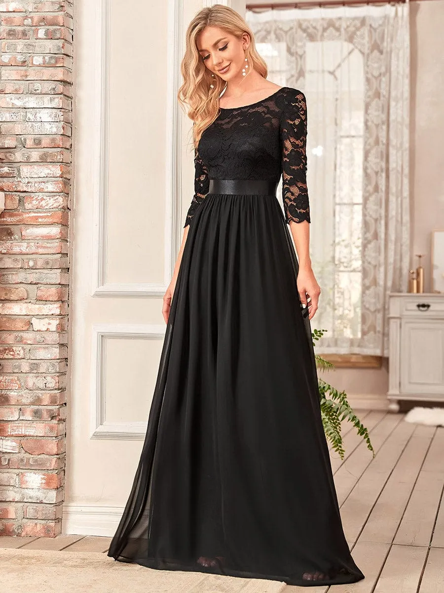 Custom Size See-Through Maxi Lace Evening Dress with Half Sleeve