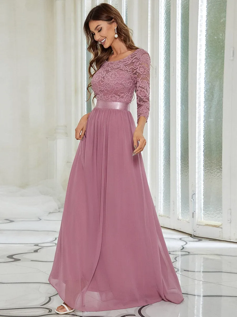 Custom Size See-Through Maxi Lace Evening Dress with Half Sleeve