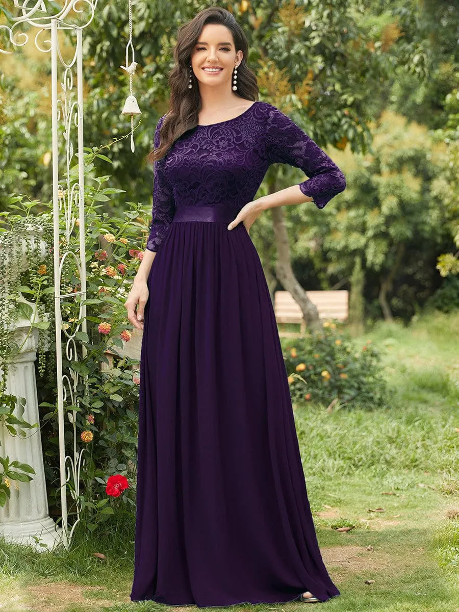 Custom Size See-Through Maxi Lace Evening Dress with Half Sleeve