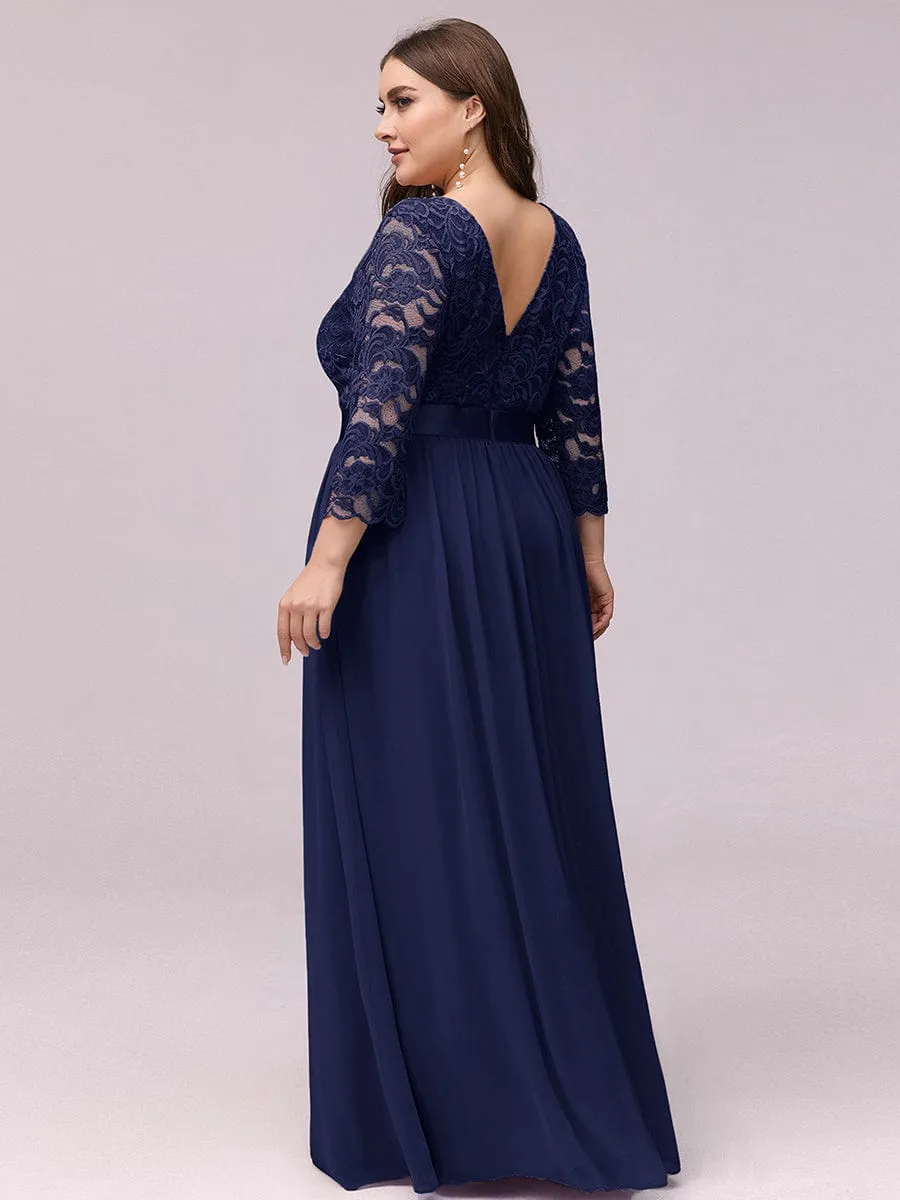 Custom Size See-Through Maxi Lace Evening Dress with Half Sleeve