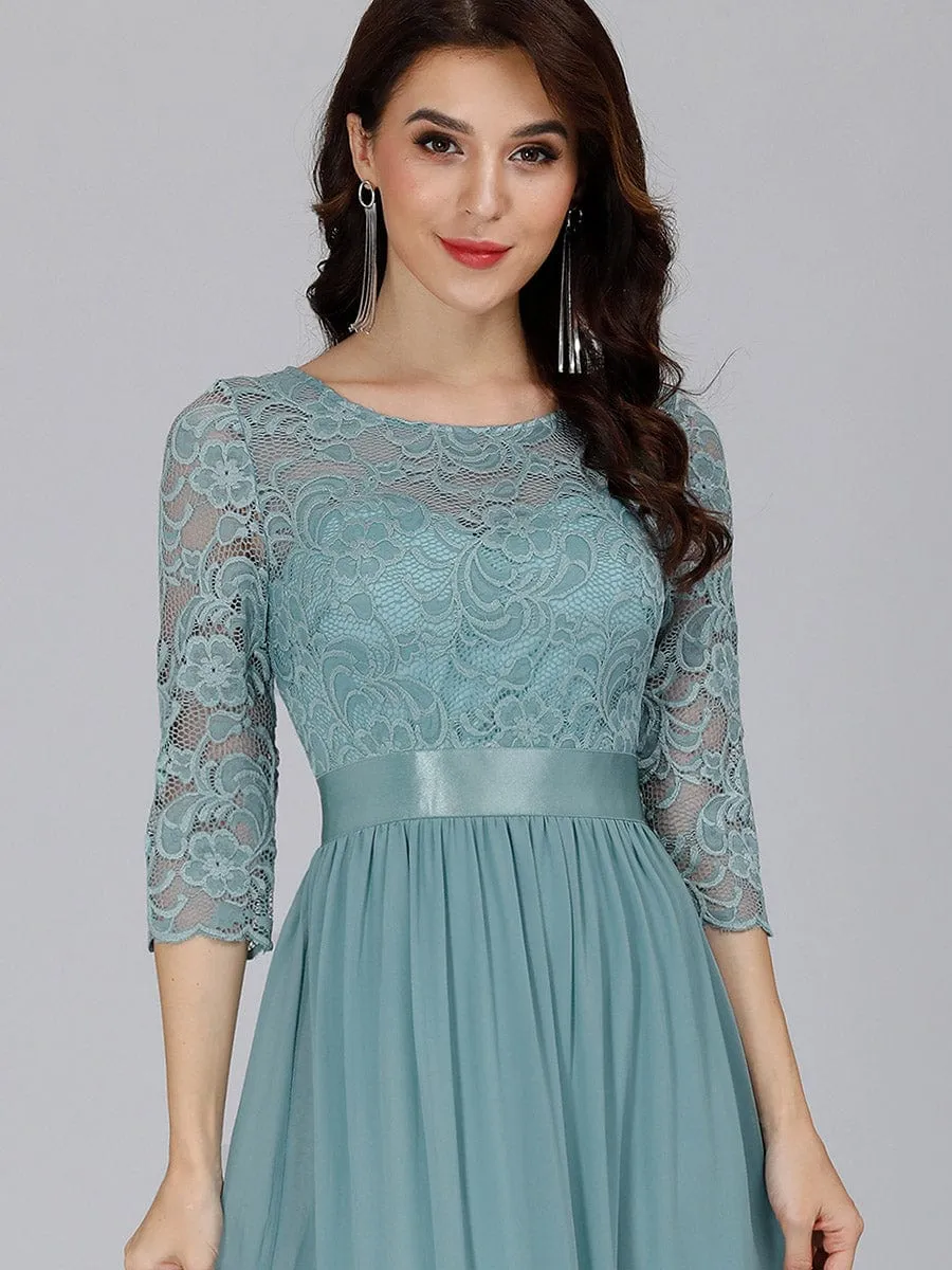 Custom Size See-Through Maxi Lace Evening Dress with Half Sleeve
