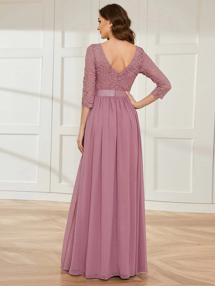 Custom Size See-Through Maxi Lace Evening Dress with Half Sleeve