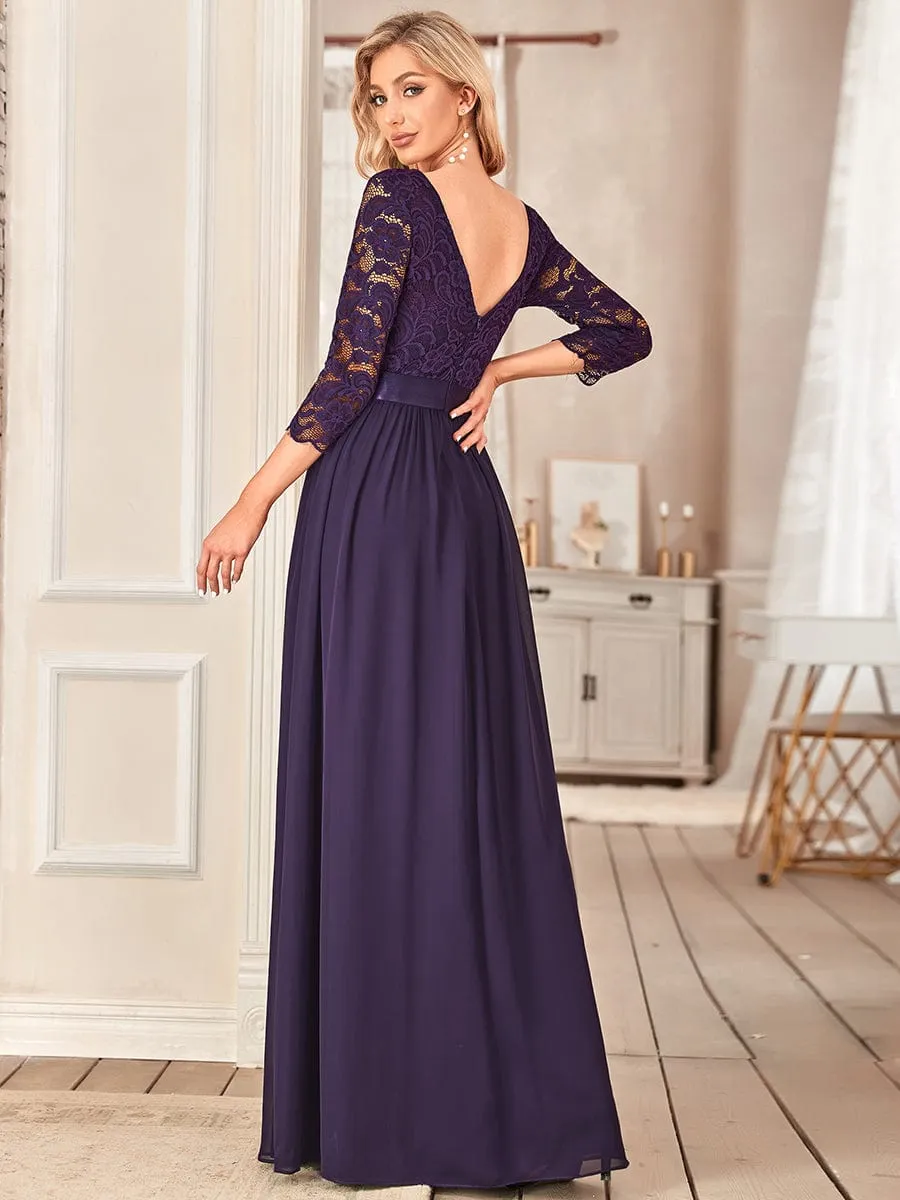 Custom Size See-Through Maxi Lace Evening Dress with Half Sleeve